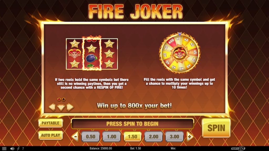 Fire Joker Paytable