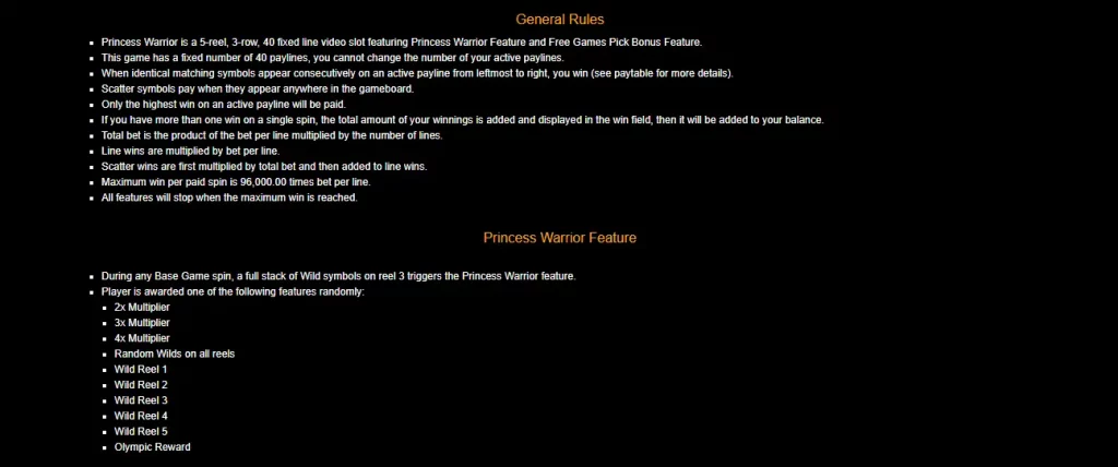 Princess Warrior Game Rules And Princess Warrior Feature