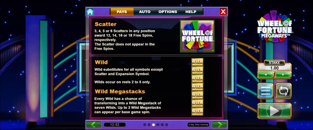 Wheel of Fortune Megaways Scatter, Wild, And Wild Megastacks