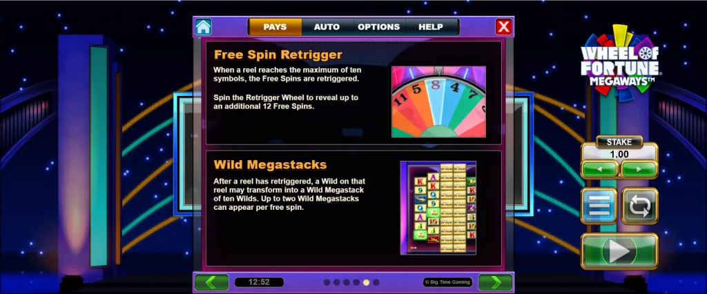 Wheel of Fortune Megaways Paytable Free Spin Retrigger And Wild Megastacks